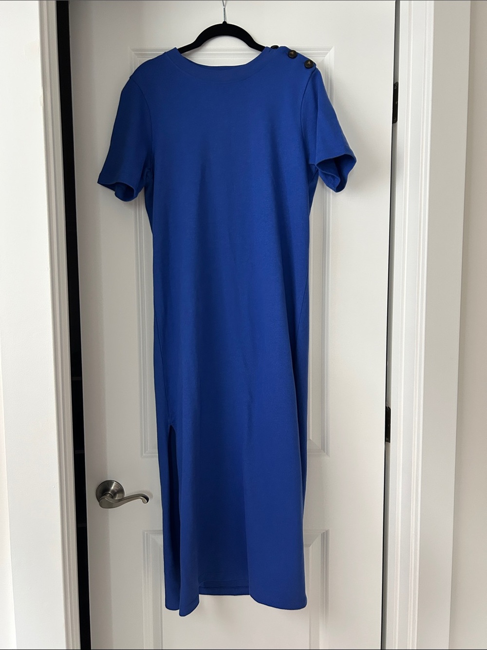 Sezane Cobalt Blue Short-Sleeve Maxi Dress with Shoulder Buttons